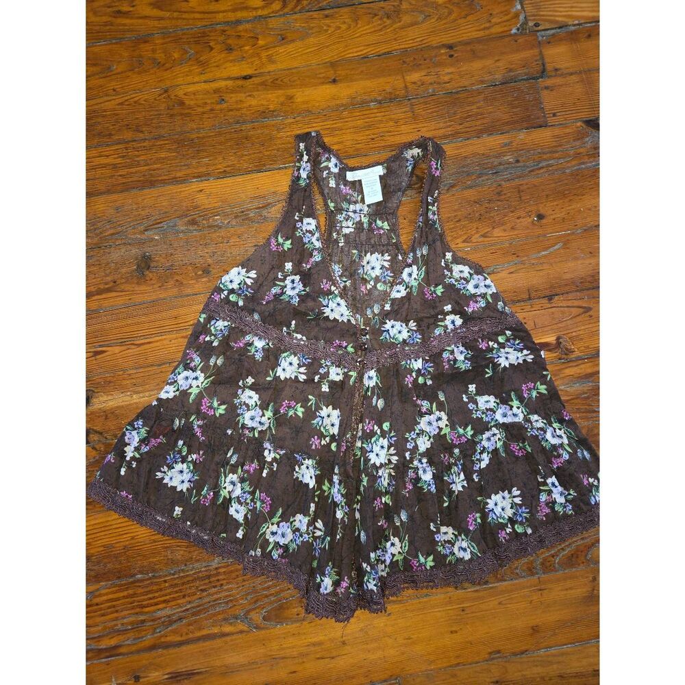 Fairy Whimsycore Beaded Brown Floral Babydoll Top